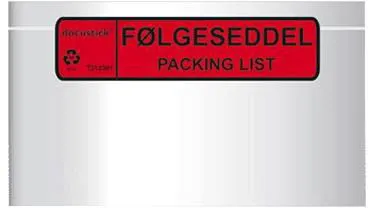 Docustick Standard följesedelsficka m/tryck C65 225 mm x 122 mm